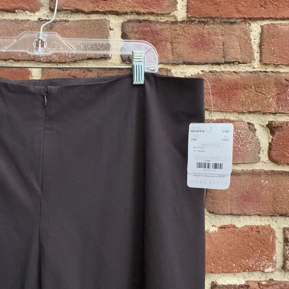 Doncaster Collection $290 Flat Front Dress Pants Brown High Rise size 18 NWT